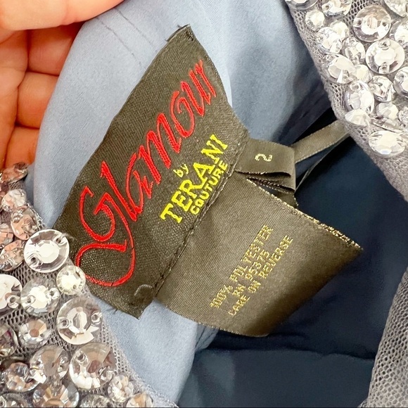 Terani Rhinestone Bodice Charcoal Gray Prom Dress Tulle Gown Formal Size 2 NWT - Picture 8 of 14